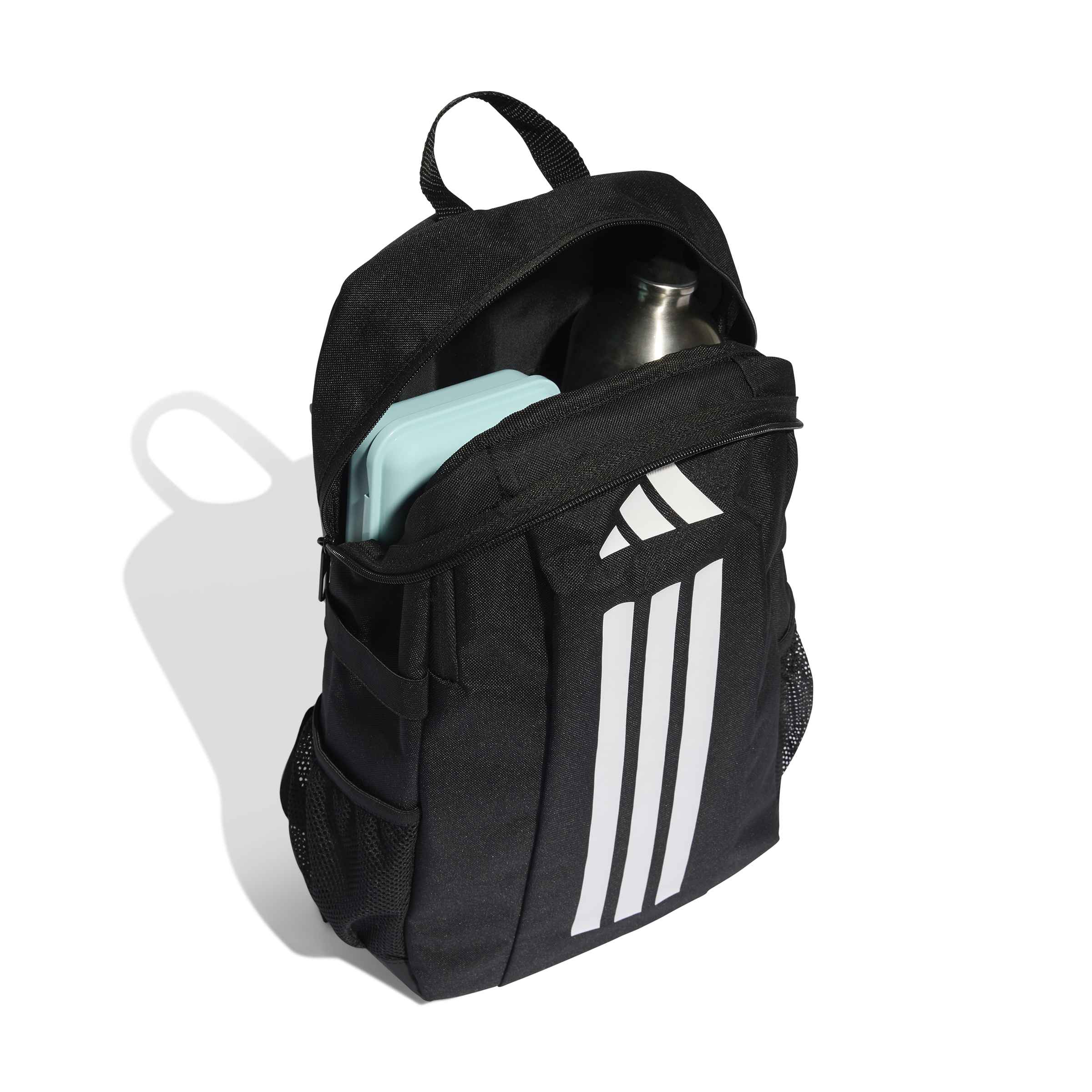 Mochila Adidas Power BP Youth preta aberta com itens internos